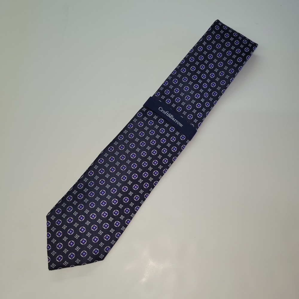 Croft & Barrow Mens‎ Purple Blue Geometric Neat Pattern 100% Silk Necktie Tie